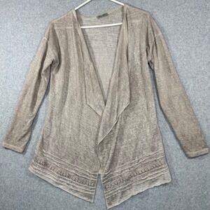 Elena Baldi Cardigan Womens Small Beige Open Front Lace Trim Made In Italy S